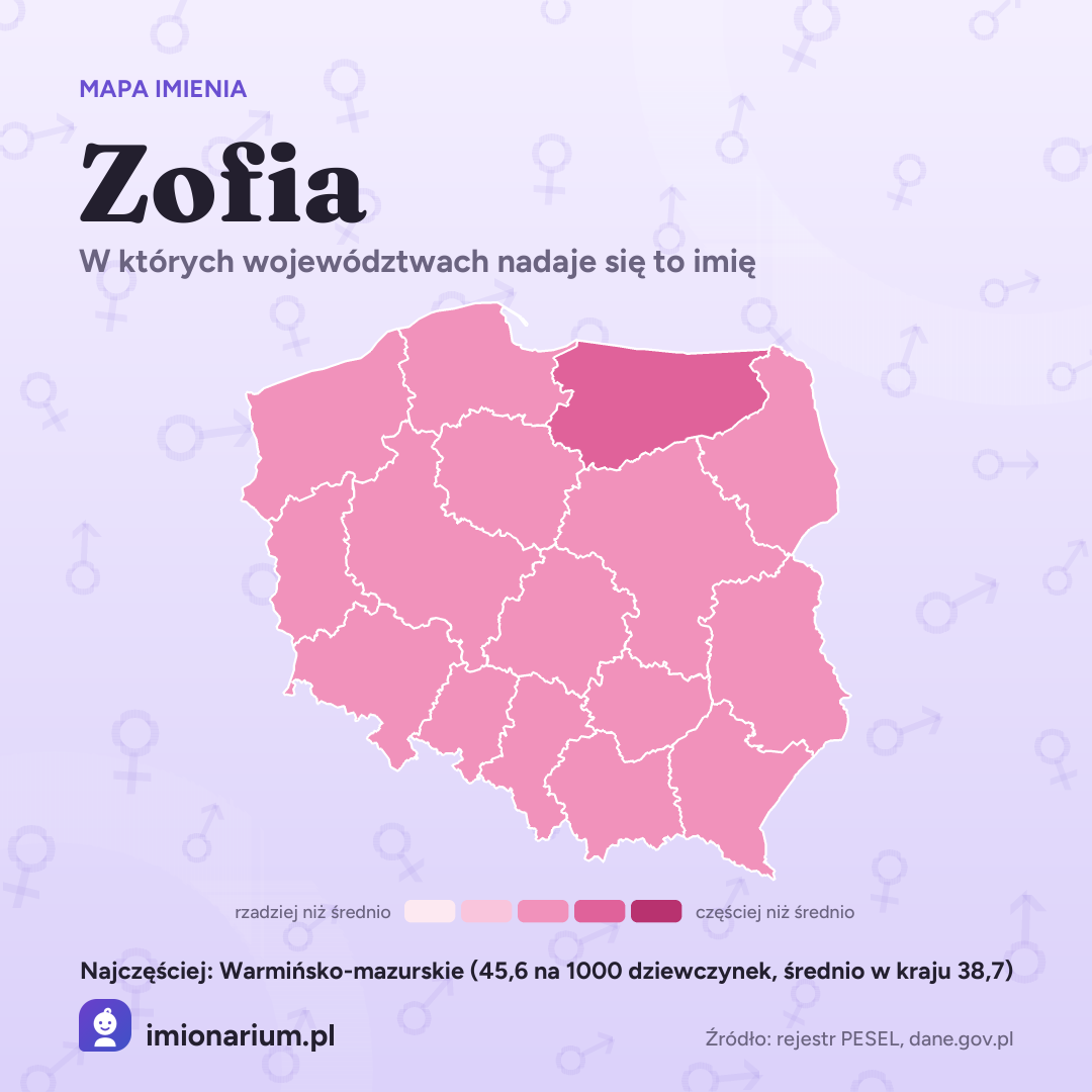Mapa województw: imię Zofia